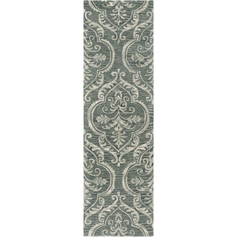 Handmade Floral Blue Sage Wool Runner Rug - 2'3" x 8'