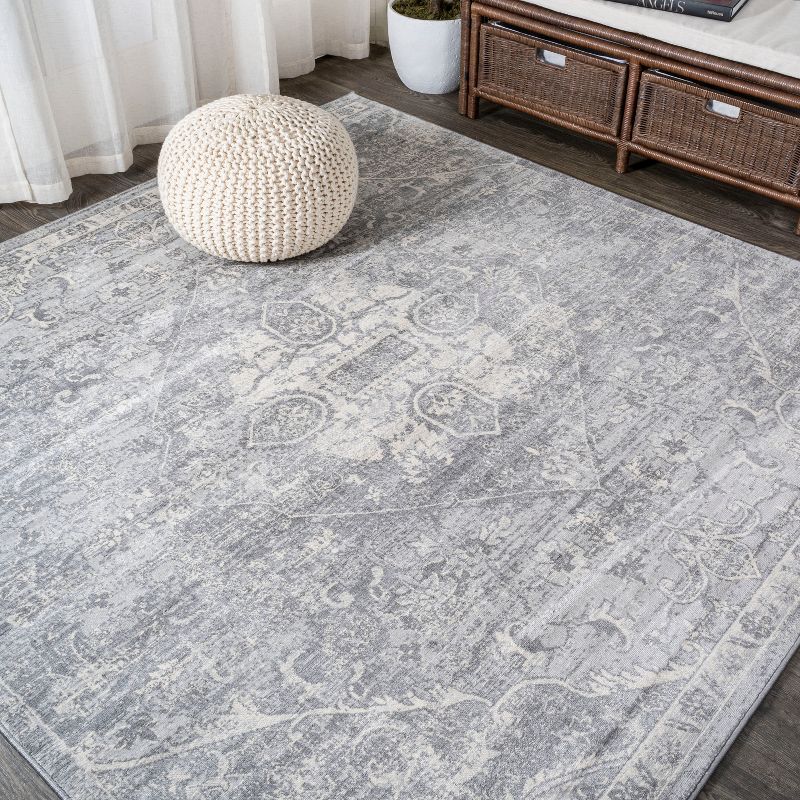 Modern Classic Persian Motif 5' Square Rug in Shades of Gray