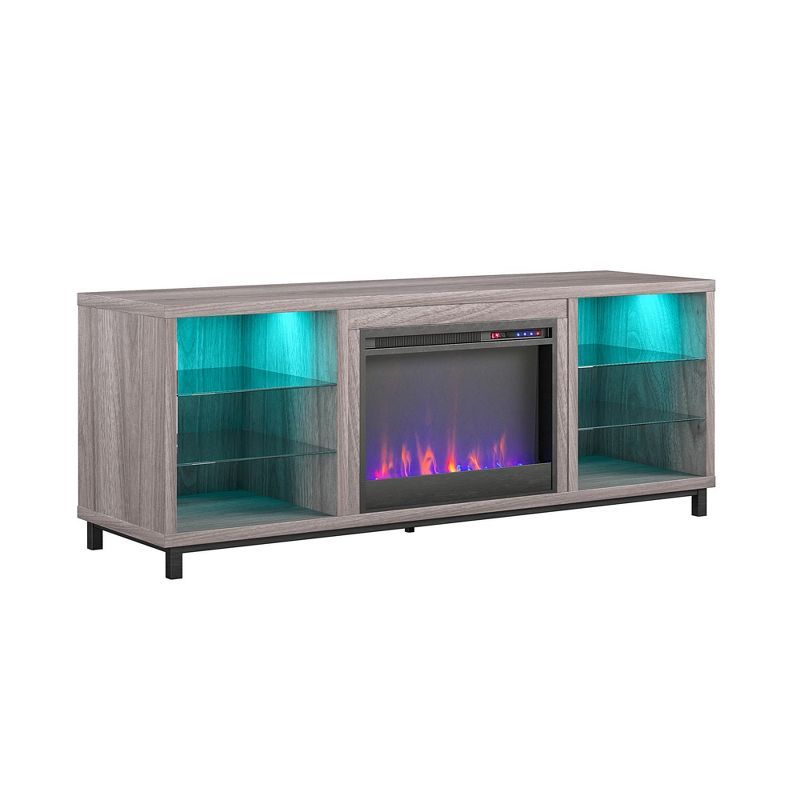 Light Walnut Modern Fireplace TV Stand with LED Lights