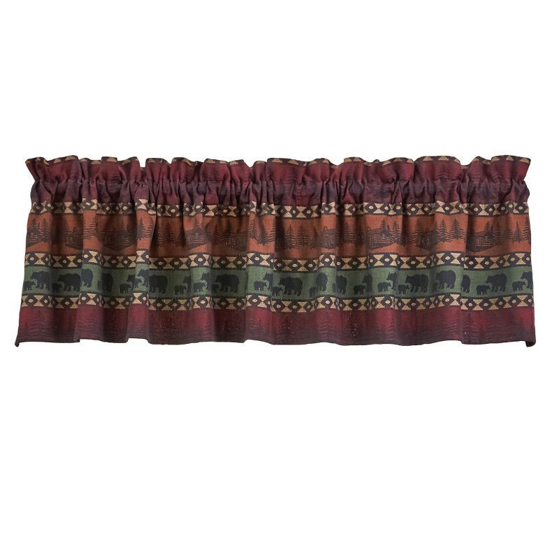 Mountain Bear Jacquard Valance Curtain in Red and Green