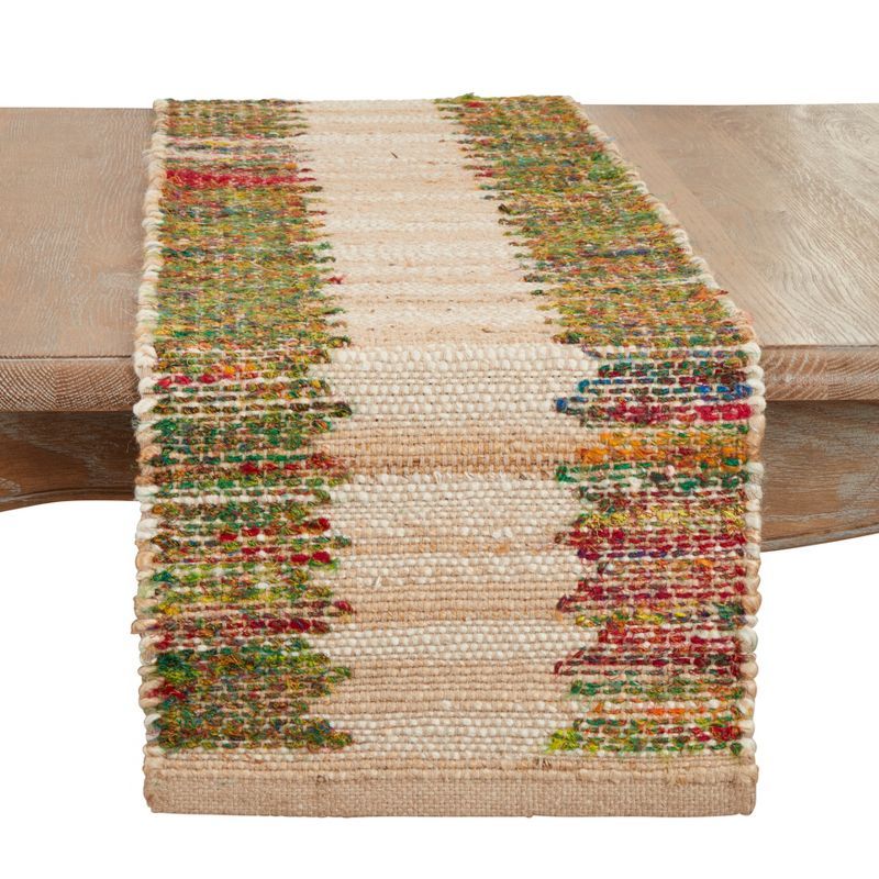 Rainbow Rhythm Multicolored Cotton Geometric Table Runner, 14"x72"