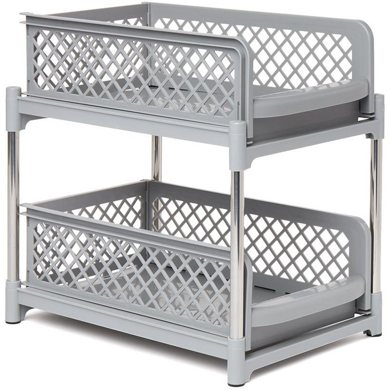 Gray 2-Tier Sliding Cabinet Organizer with Metal Frame