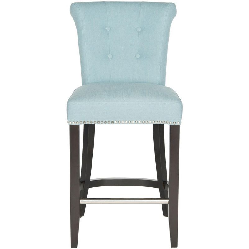 Sky Blue Transitional Birch Wood Counter Stool with Metal Ring