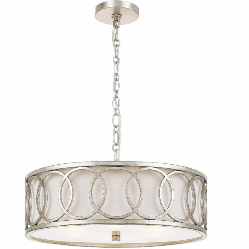 Antique Silver Mini 6-Light Chandelier with Black Crystal & Silk Shade
