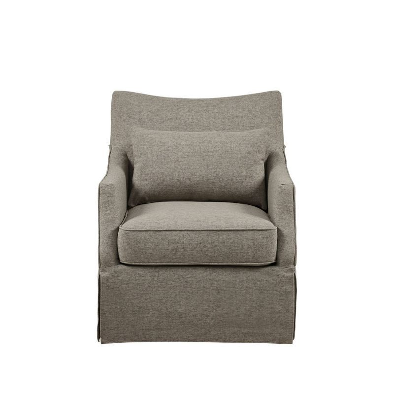 Tan Skirted Swivel Accent Chair with Recessed Arms