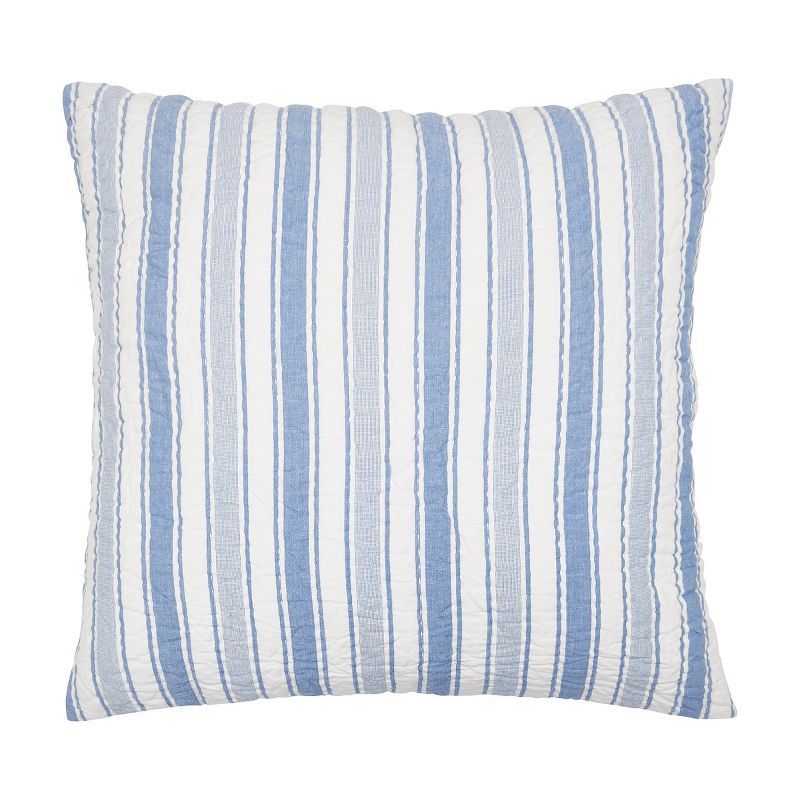 Santorini Blue and White Embroidered Cotton Euro Sham