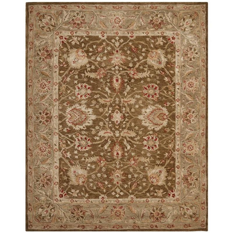 Handmade Brown and Green Wool 9' x 12' Traditional Tufted Area Rug