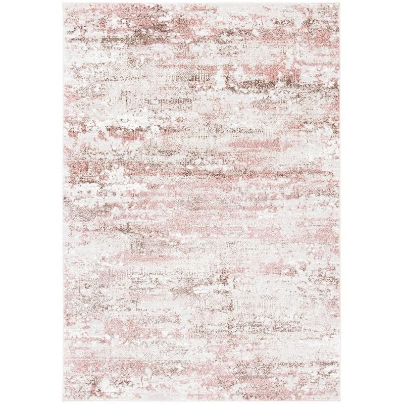 Beige and Pink Abstract Flat Woven Synthetic Area Rug