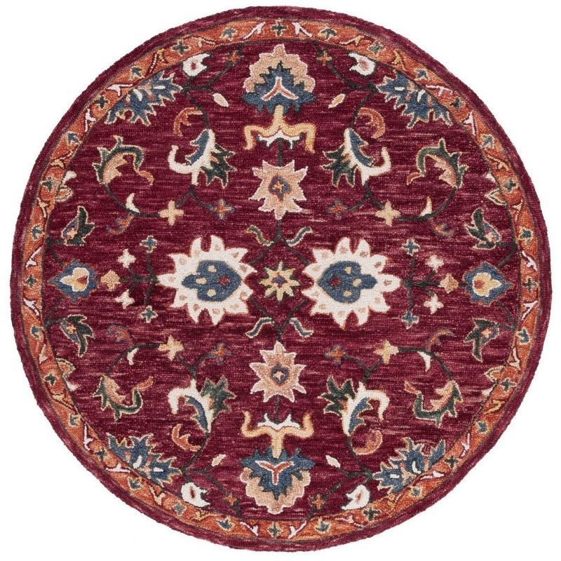 Handmade Rustic-Chic Round Red Wool Tufted Rug - 5' Diameter