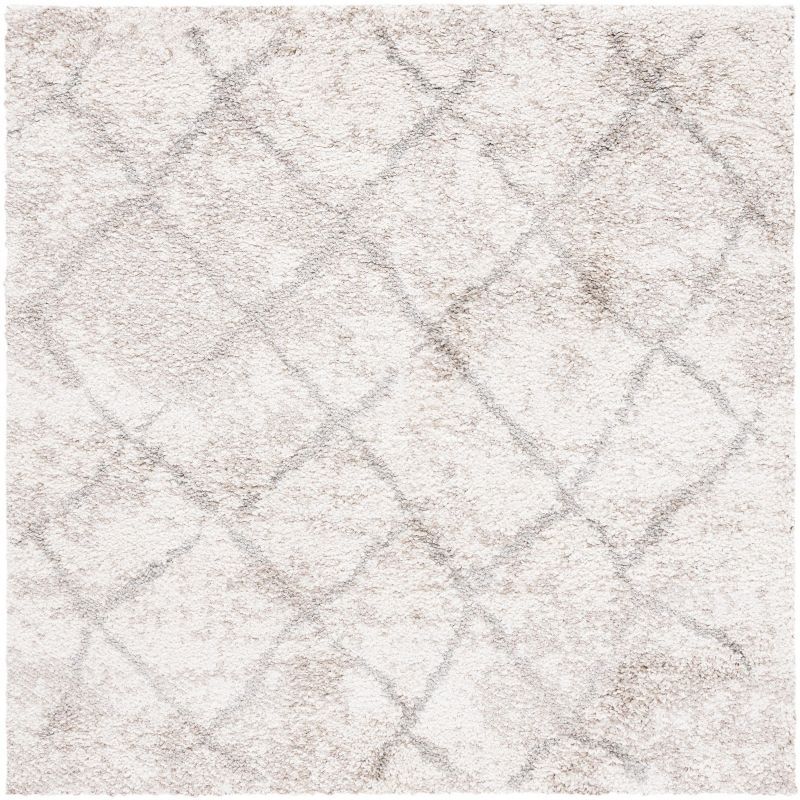 Cream and Light Grey Square Shag Area Rug