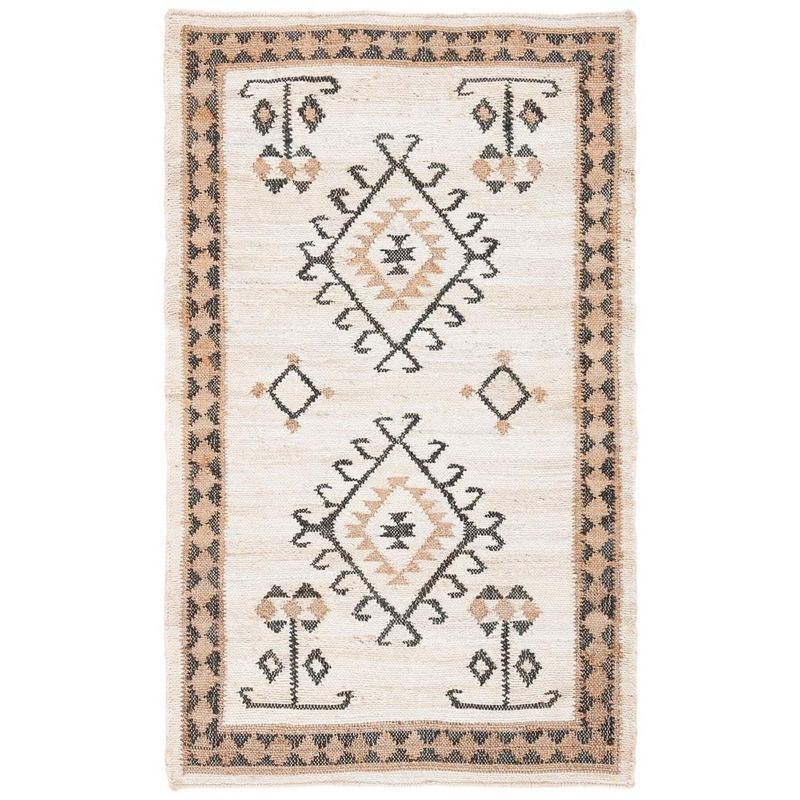 Handmade Ivory and Black Wool Flat Woven Area Rug, 3' x 5'