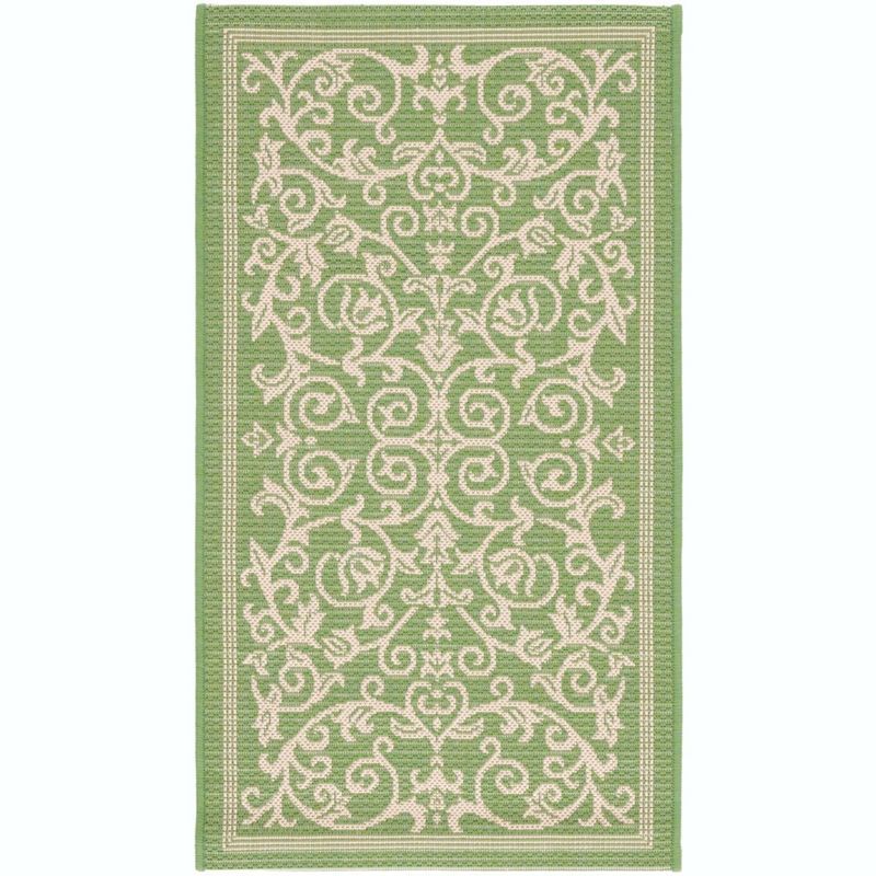 Olive and Natural 31" Square Synthetic Easy Care Rug