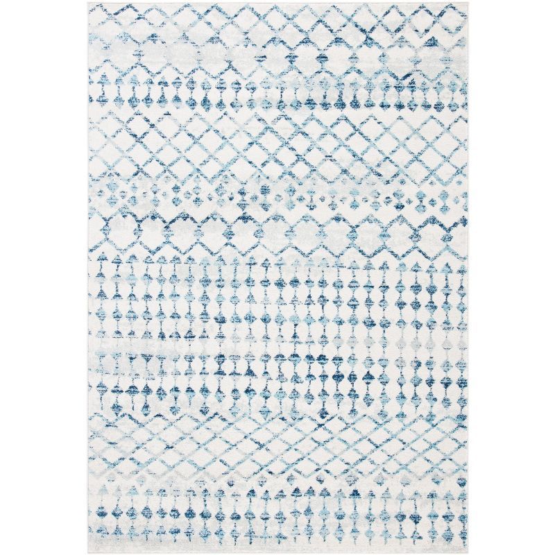 Ivory and Turquoise Geometric Synthetic Area Rug