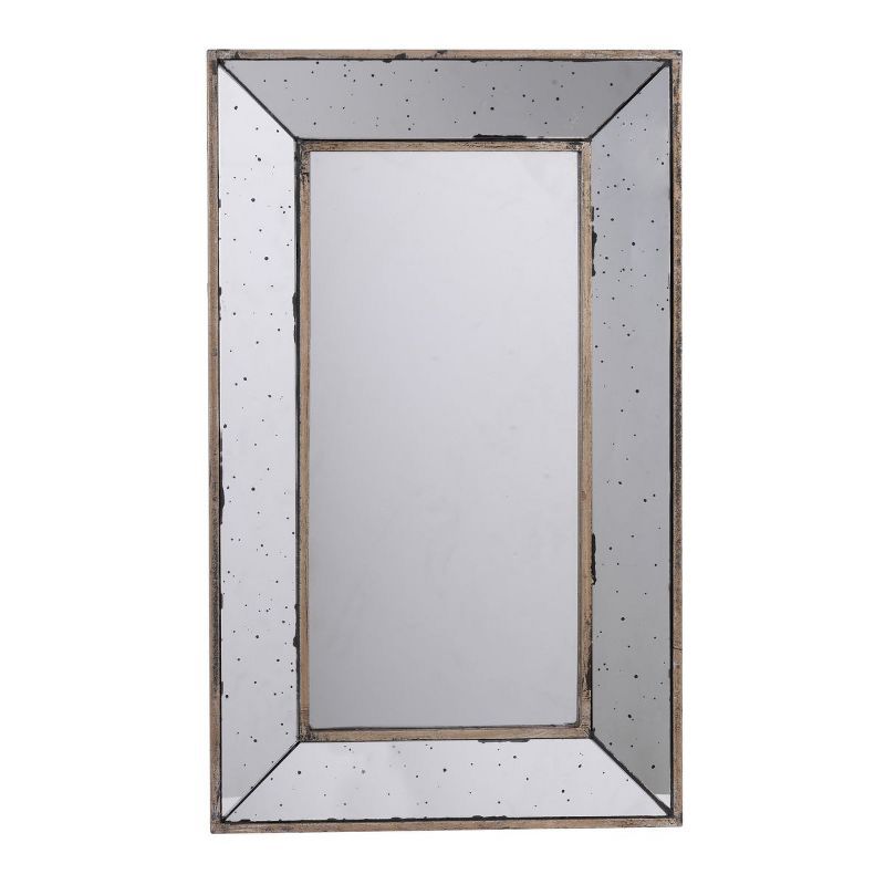 Antique Rectangular Frameless Wall Mirror with Distressed Finish