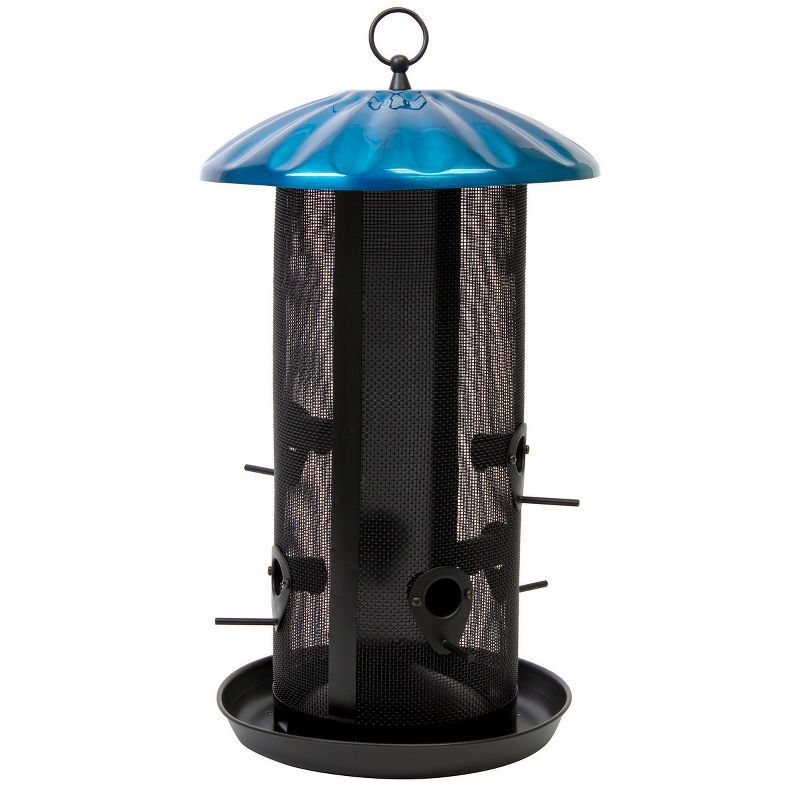 Blue and Black Metal Hanging Squirrel Resistant Bird Feeder