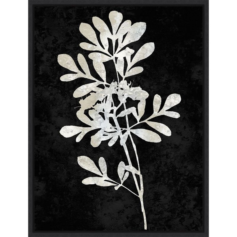 Plant Life White on Black Canvas Wall Art with Black Frame