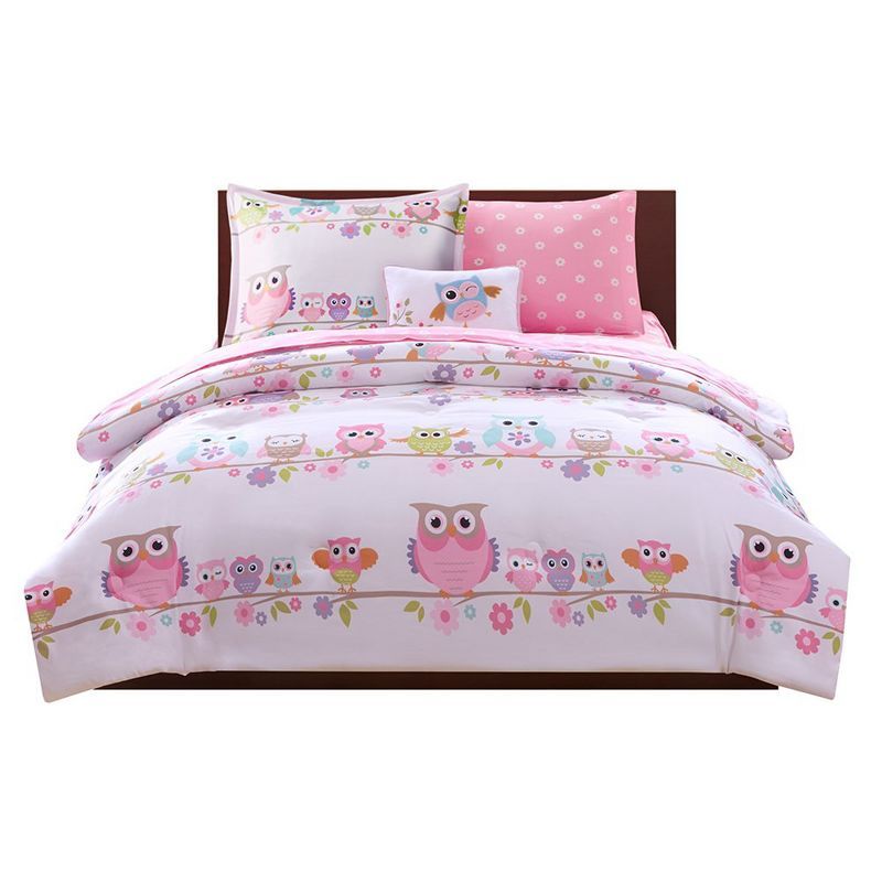 Twin Pink and White Whimsical Owl Comforter Set