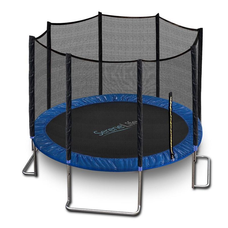 SereneLife 8ft Blue Round Trampoline with Safety Enclosure