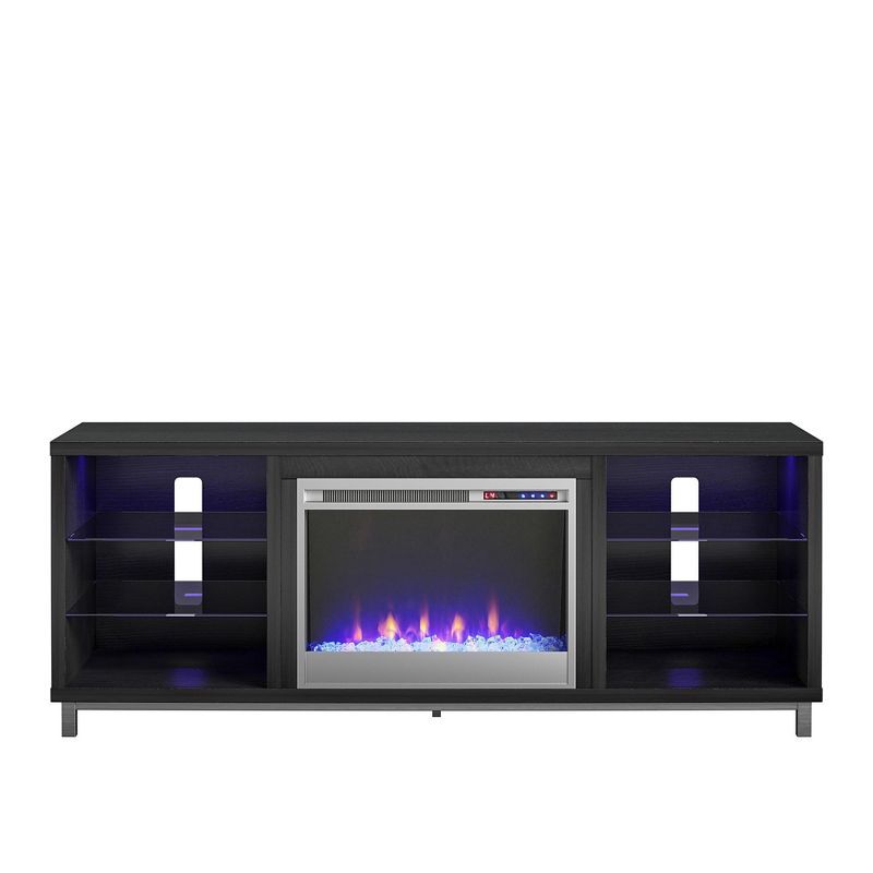 Black Oak 65" Fireplace TV Stand with Shelves