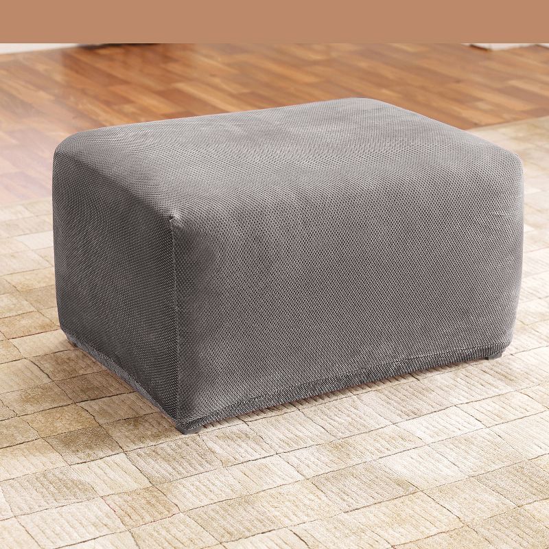 Flannel Gray Stretch Pique Oversized Ottoman Slipcover