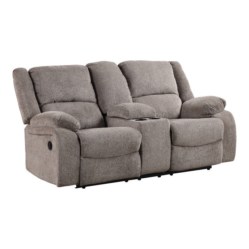 Gray Chenille Reclining Loveseat with Storage and Cup Holders