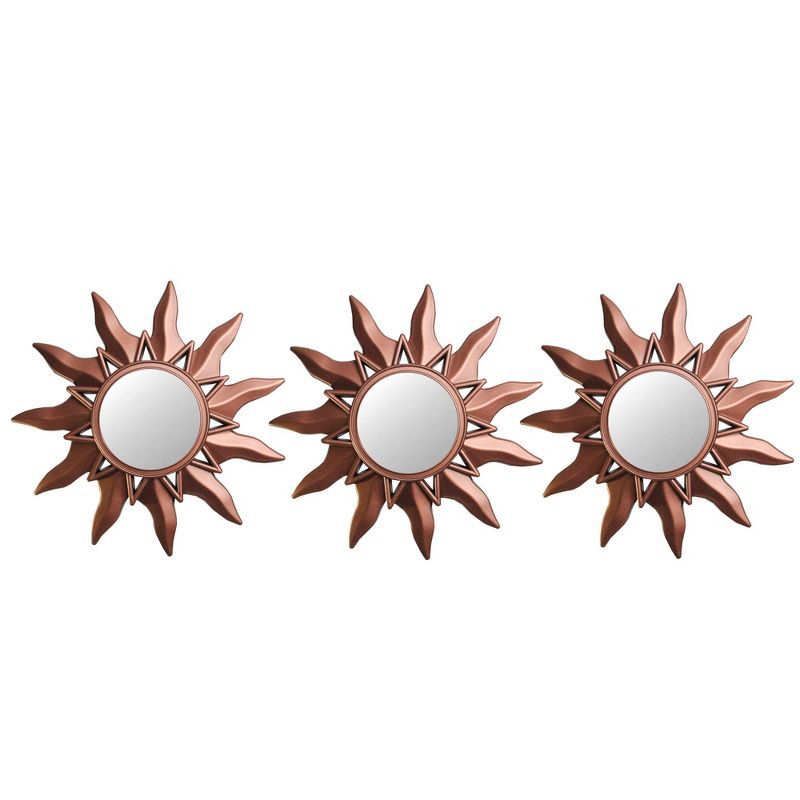 Set of 3 Copper Sunburst Round Mini Mirrors