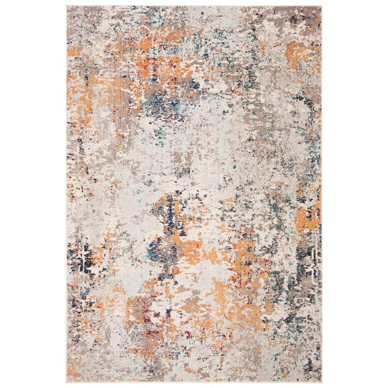 Gray and Beige Abstract Synthetic Area Rug