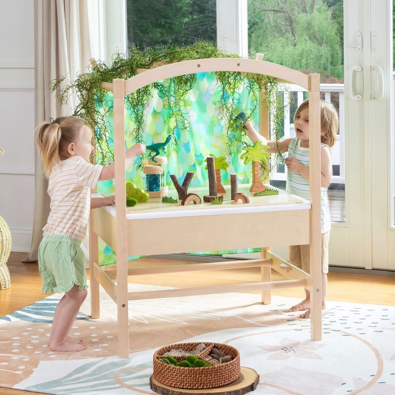 Natural Wood Kids' Sensory Table with Canopy and Bin