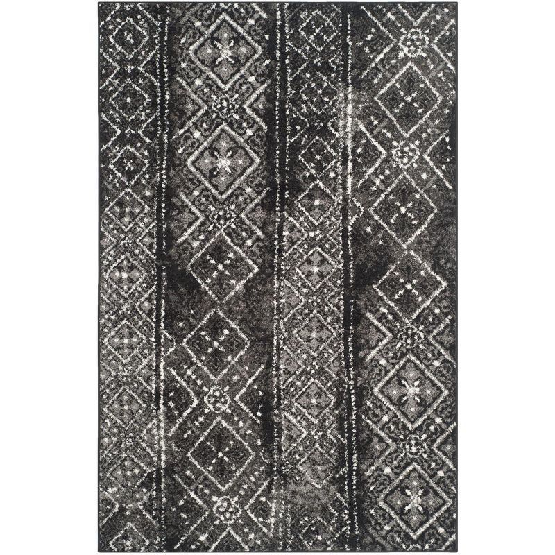 Reversible Black/Silver Geometric Synthetic Area Rug 6' x 9'