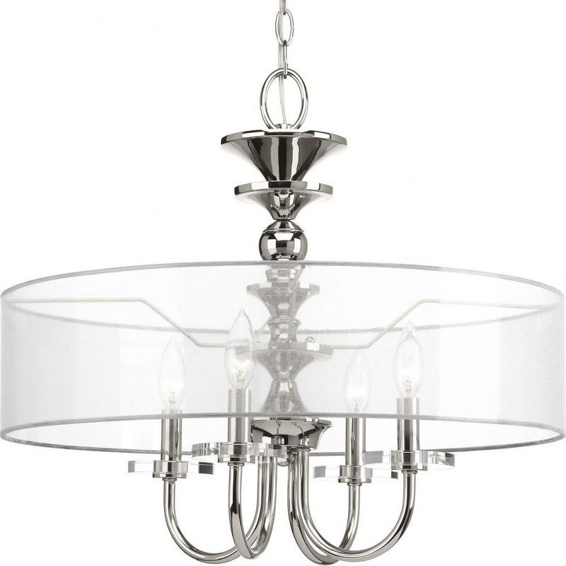 Polished Nickel 4-Light Pendant with Seeded Glass Shade