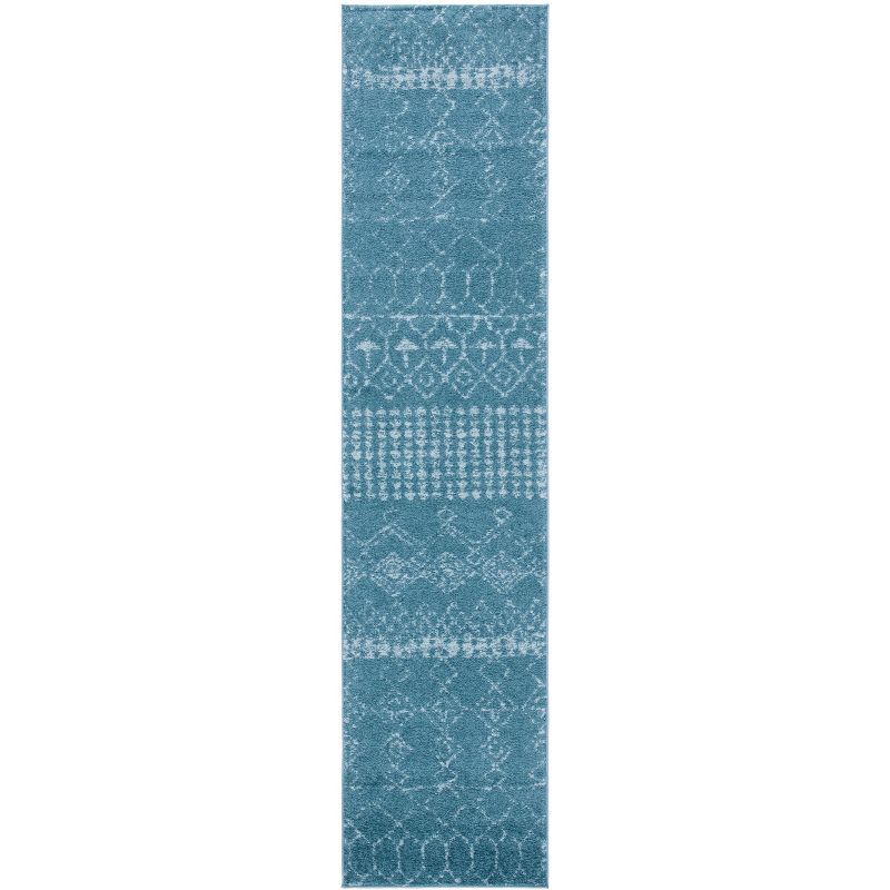 Boho-Chic Turquoise & Blue Hand-Knotted Runner Rug - 2' x 9'