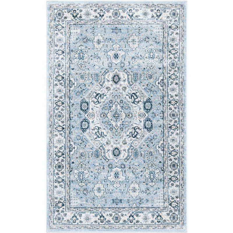 Isabella Blue and Creme Synthetic Oriental Runner Rug