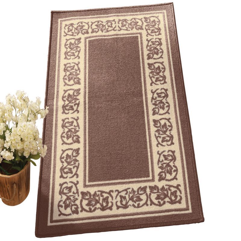 Sand Floral Border Skid-Resistant Wool Accent Rug, 20" x 59"