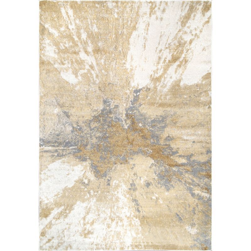 Reversible Gold Abstract Synthetic 25" Rectangular Rug