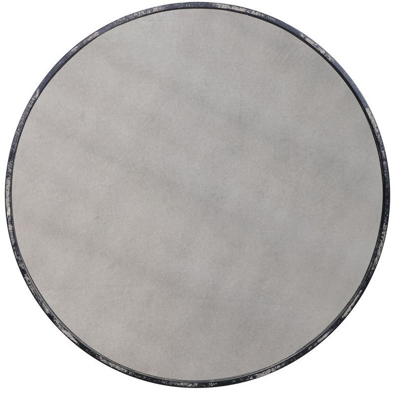 Argand 43'' Aged Black Industrial Round Wall Mirror with Oxidized Accents