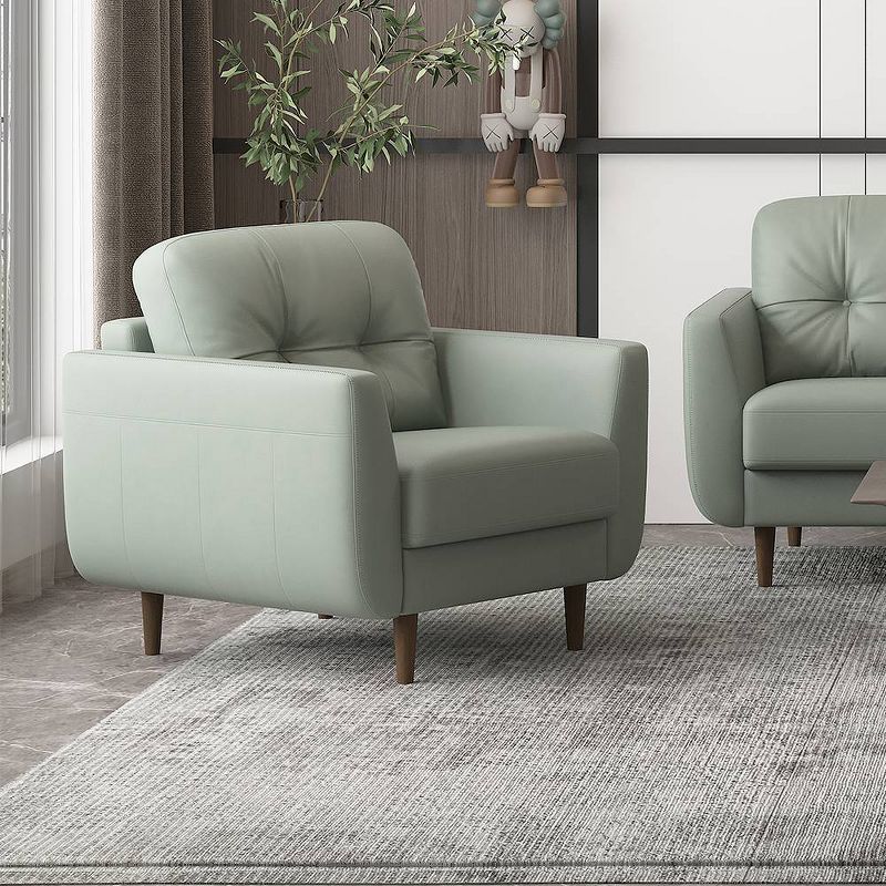 Radwan Pesto Green Leather Accent Chair with Wood Legs