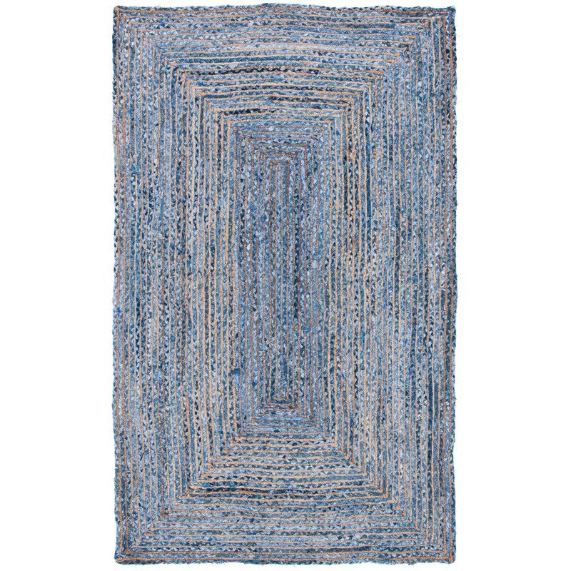 Handmade Blue and Natural Cotton Striped 5' x 8' Rug