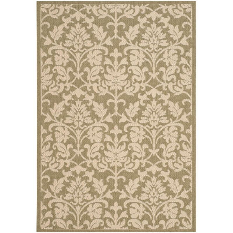 Olive and Natural Floral Motif Outdoor Area Rug