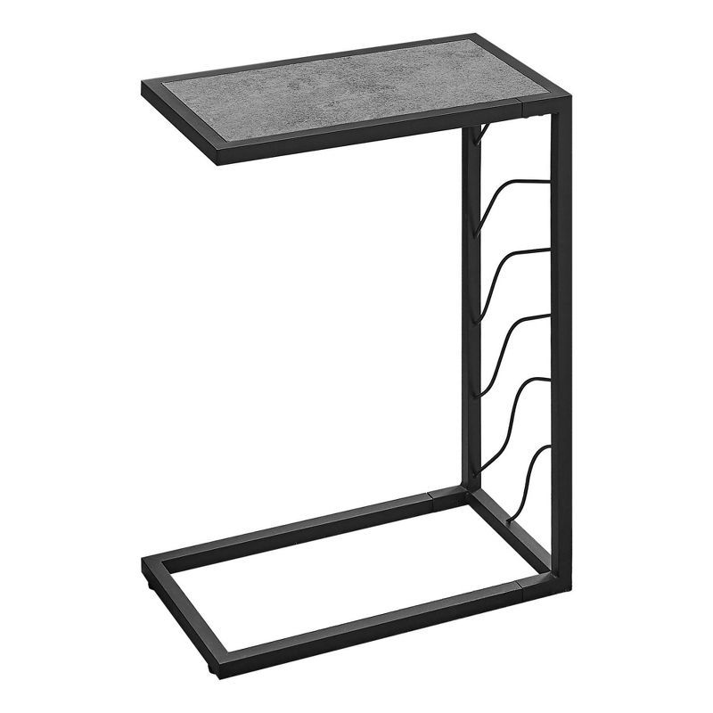 Elegant Contemporary C-Shaped Stone-Look Accent Table in Grey & Black