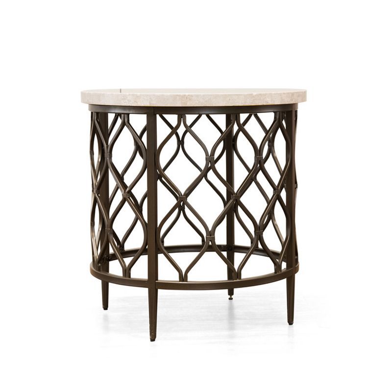 24" Transitional Round Stone Top End Table with Bronze Metal Base