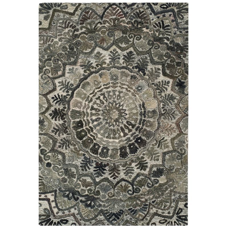 Grey and Multicolor Hand-Tufted Wool Area Rug, 4' x 6'