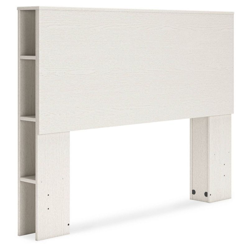 Full White Wood Bookcase Headboard with Storage