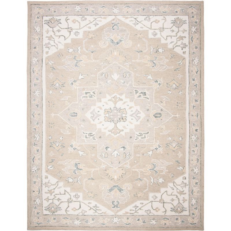 Light Grey and Ivory Handmade Wool 8' x 10' Tufted Rug