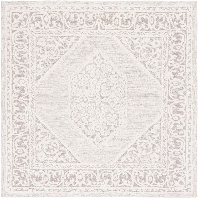 Ivory Floral Hand-Tufted Wool Square Area Rug