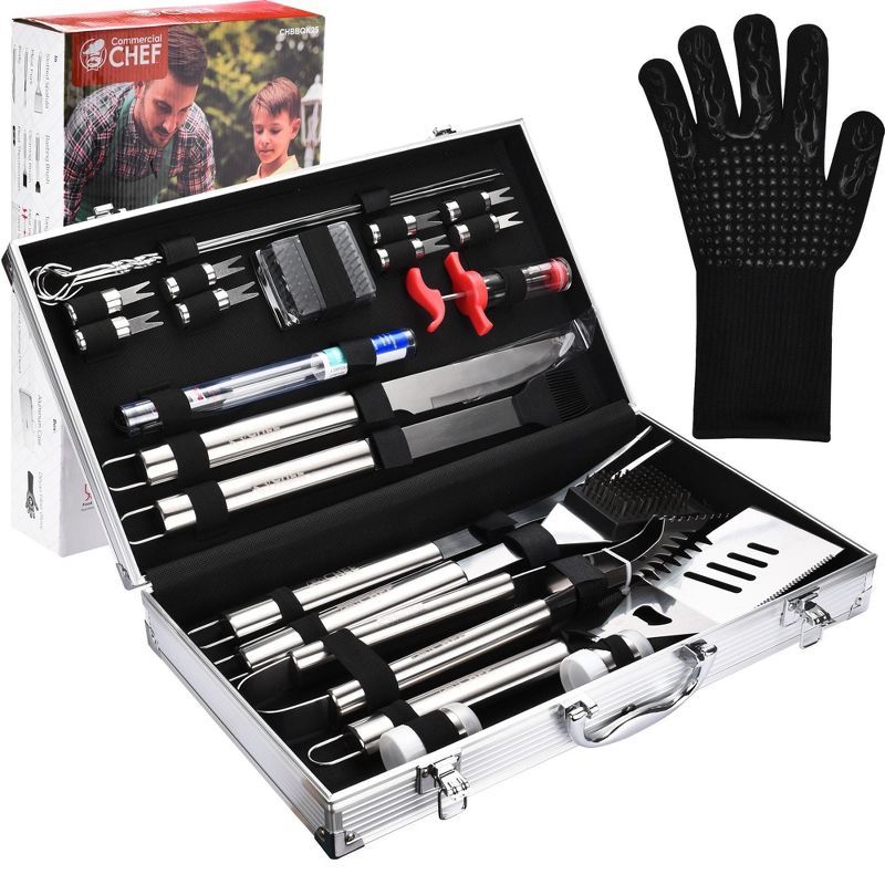 Commercial Chef 25-Piece Stainless Steel BBQ Grill Tool Set with Aluminum Case