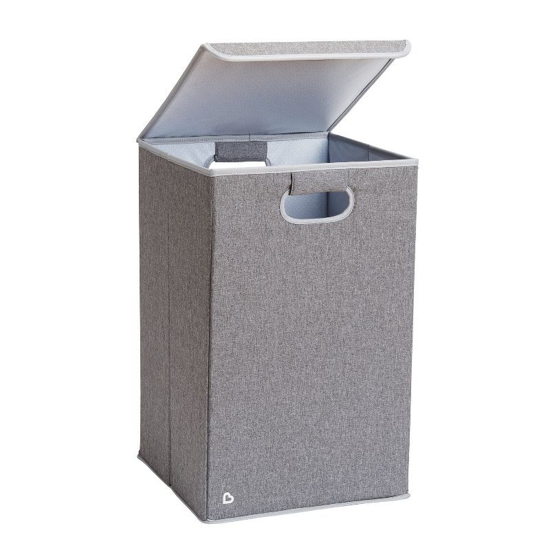 Gray Collapsible Upright Laundry Hamper with Lid