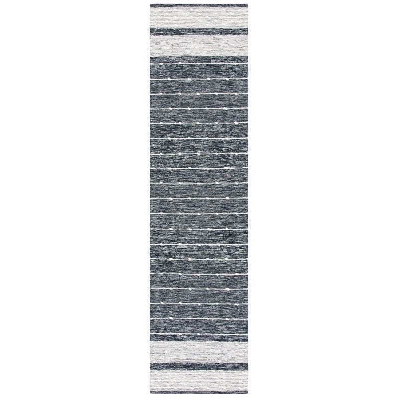 Black and Ivory Striped Flat Woven Wool Cotton Runner Rug