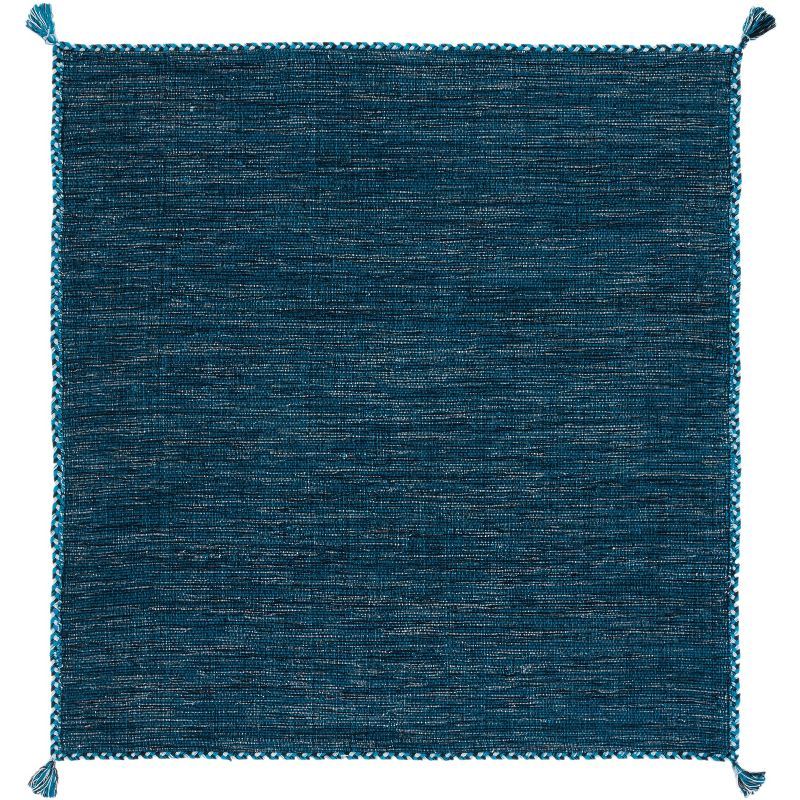 Coastal Charm Handwoven Cotton Blue Square Area Rug