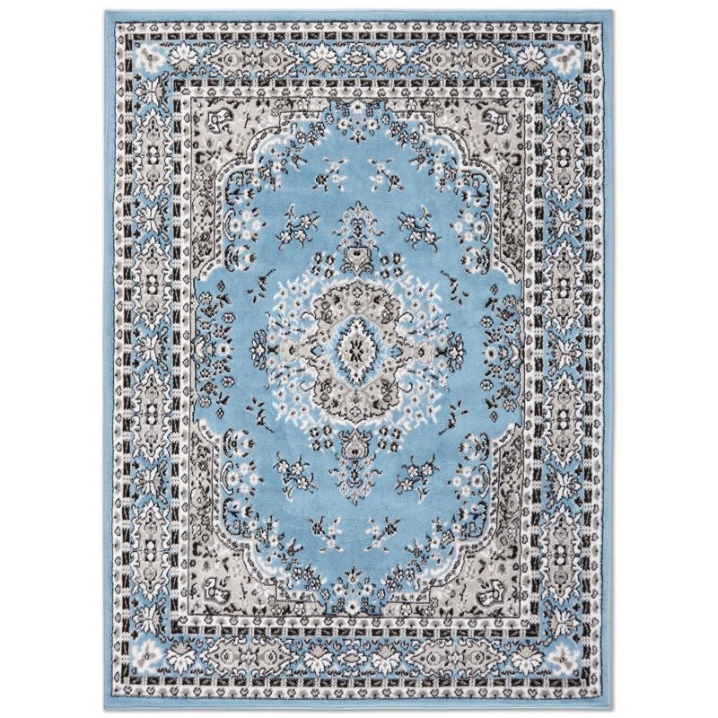 Blue and Grey Traditional Medallion Area Rug