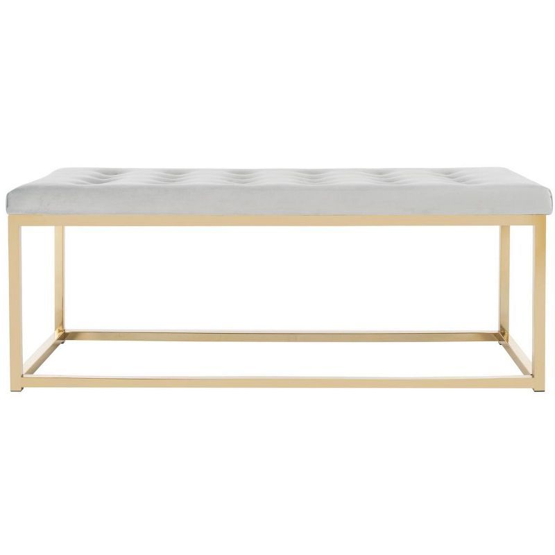 Reynolds Transitional 48" Grey Velvet Storage Bench with Brass Legs